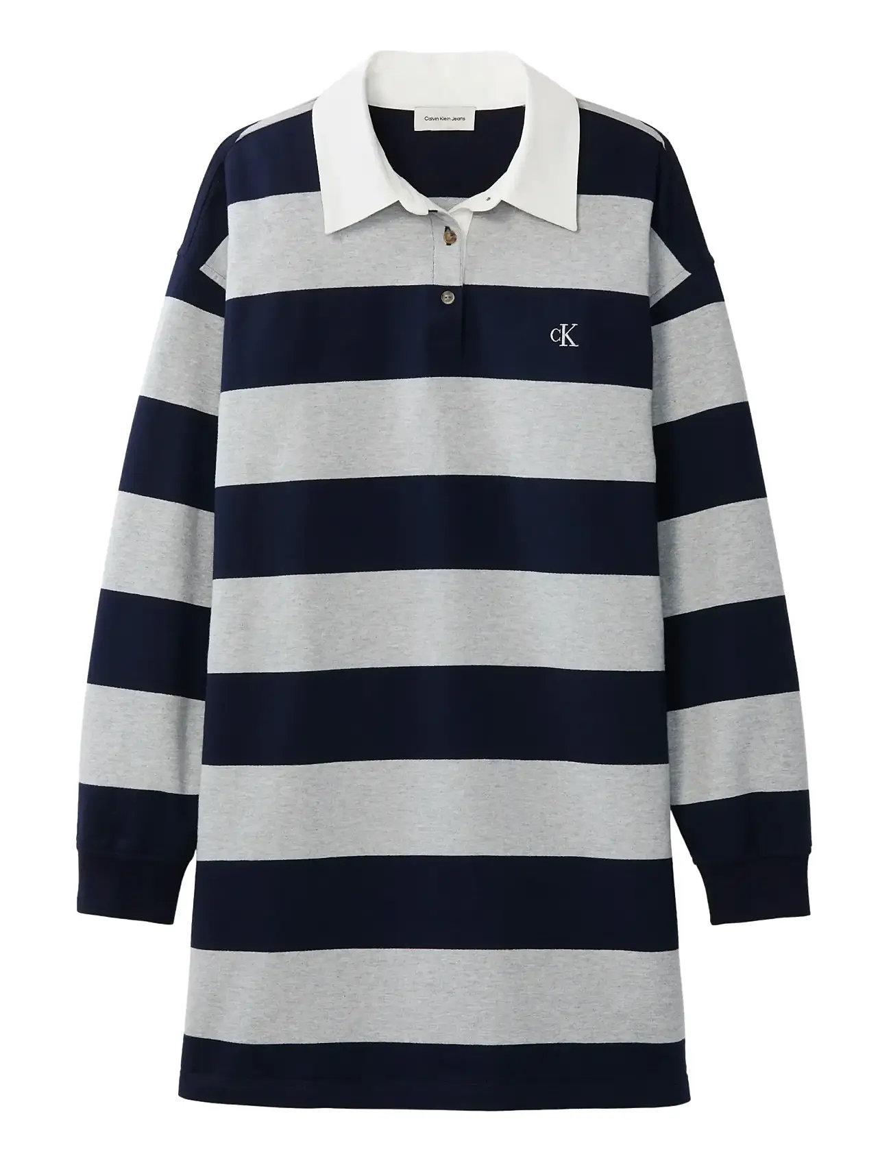 CALVIN KLEIN JEANS Ls Varsity Stripe Mini Polo Dres Navy - L - Damen