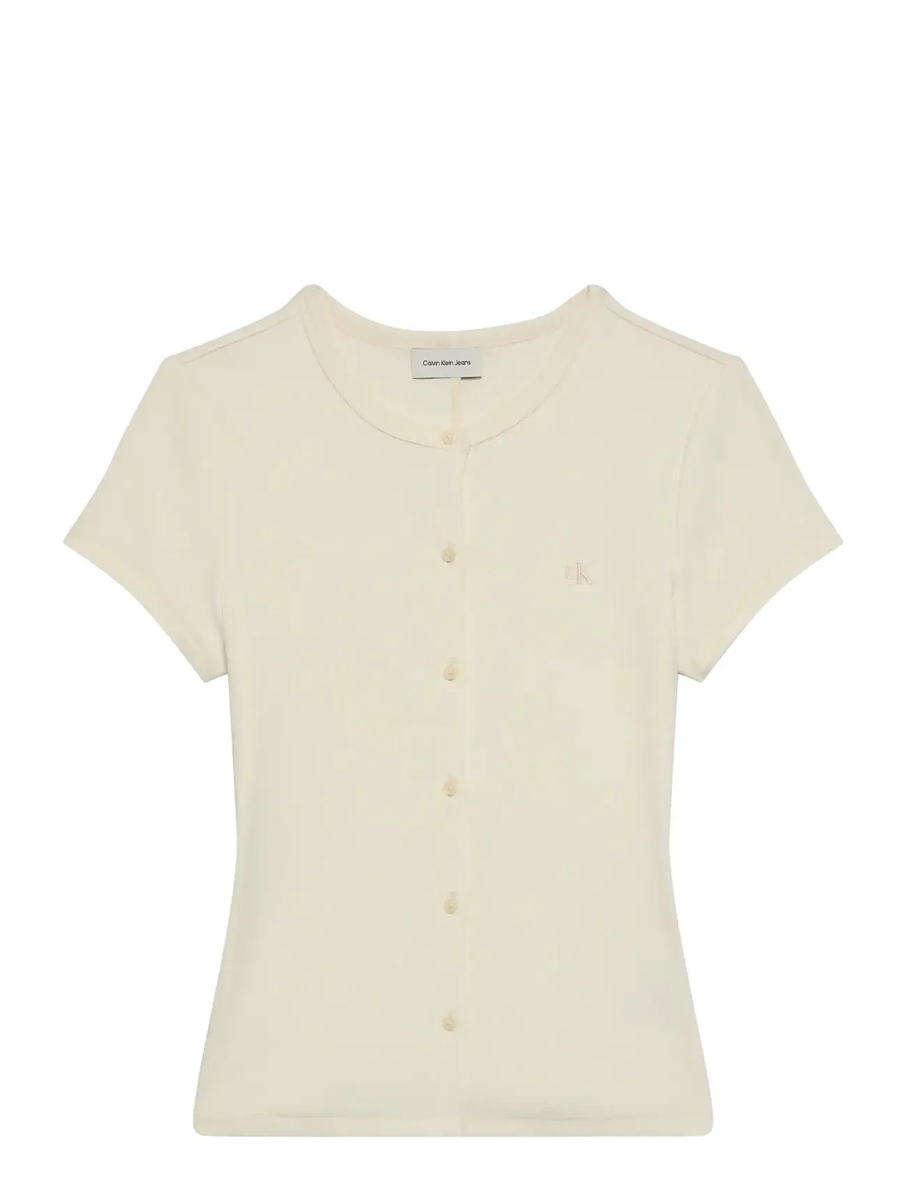 CALVIN KLEIN JEANS Ss 1X1 Refined Rib Button Up Cre Cream - XL - Damen