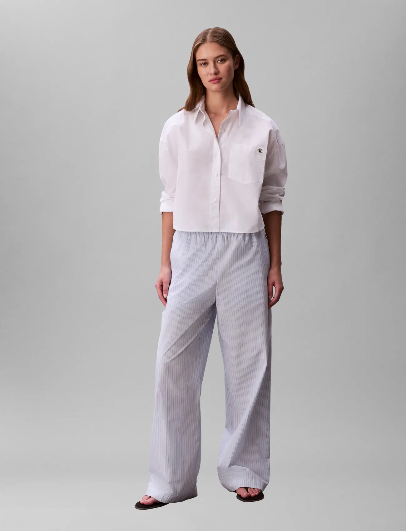 Calvin Klein Jeans Poplin Ewaist Pull On Pant - Yd, S, Blue, Bukser > Brede Ben, Dame