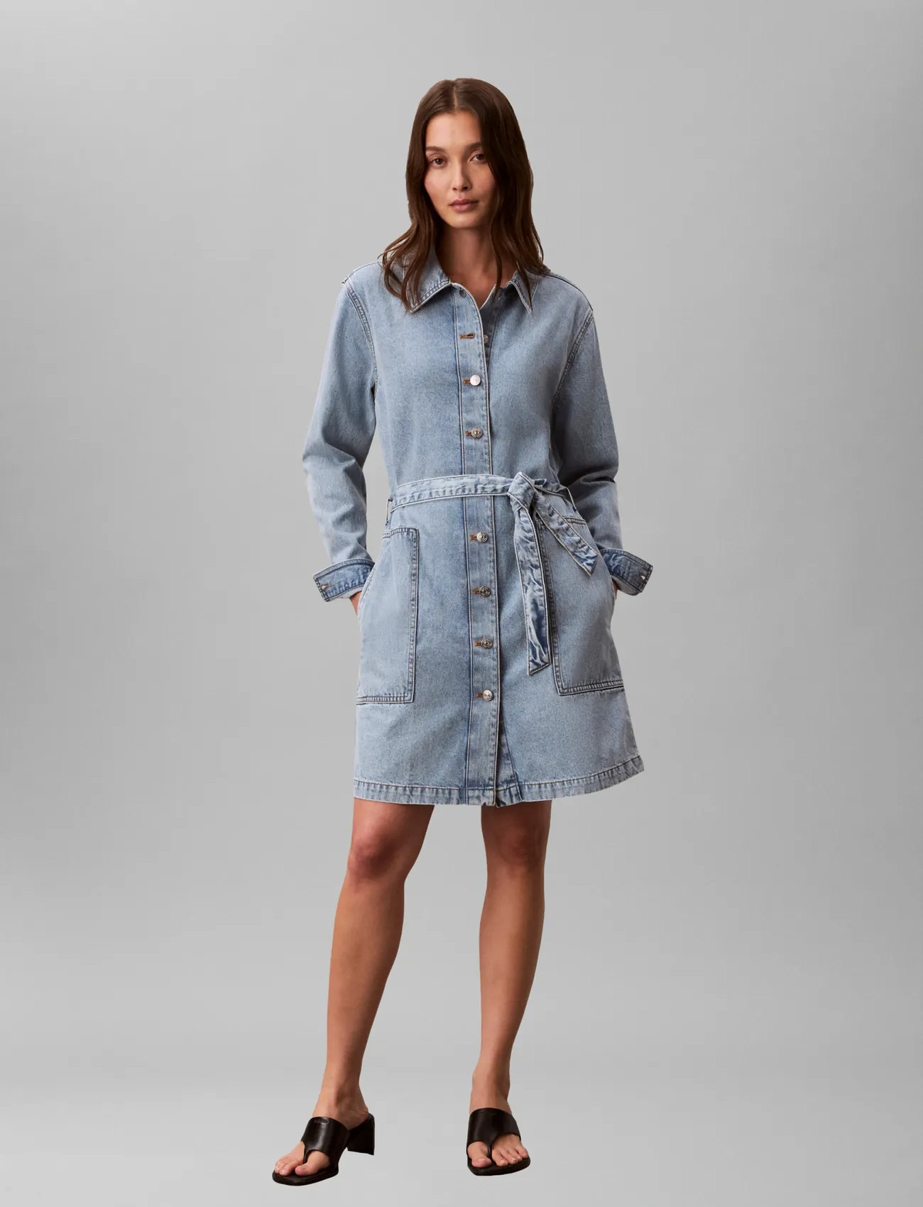 Calvin Klein Jeans Belted Denim Mini Dress Coastal, XXS, Blue, Kjoler > Skjortekjoler, Dame