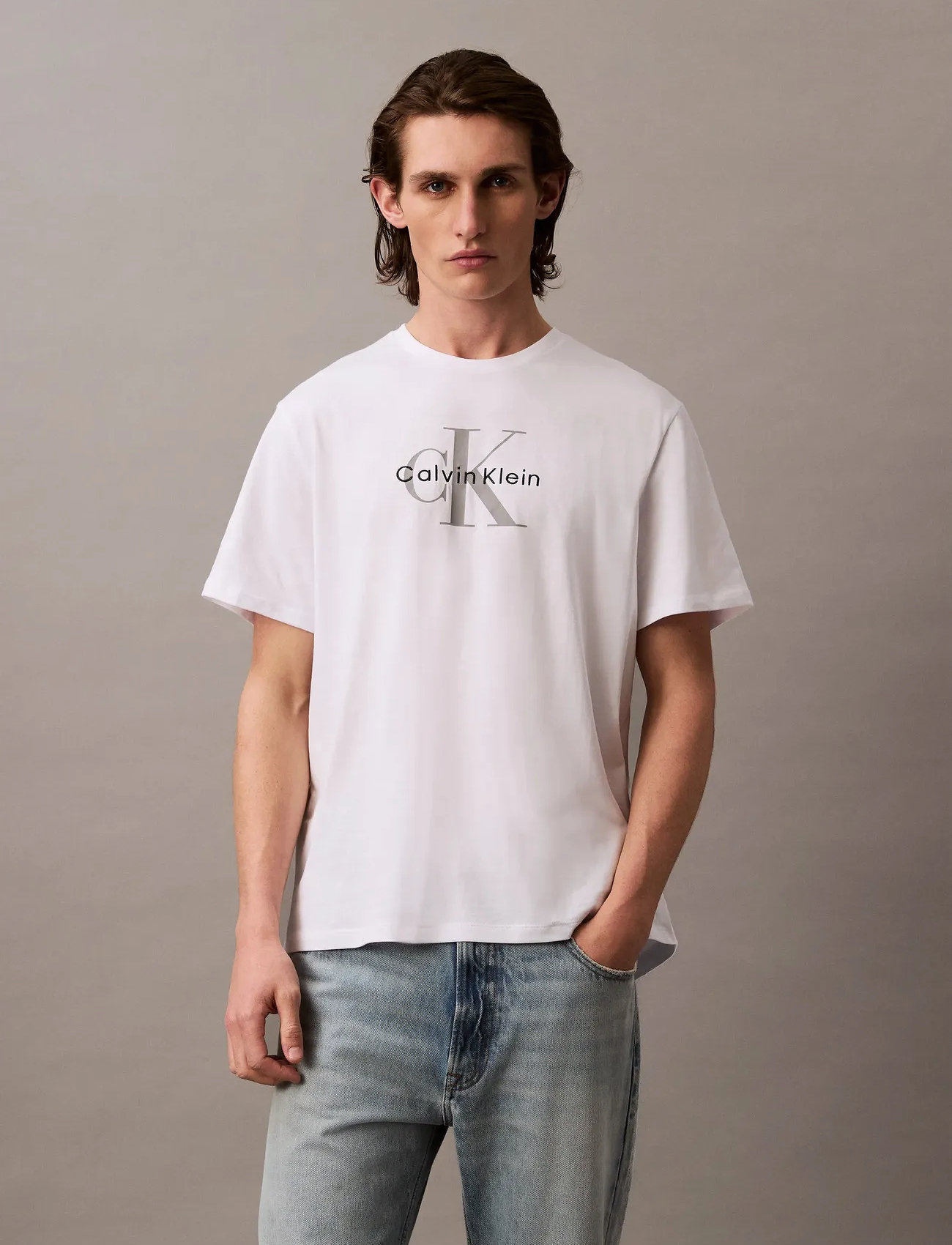 Calvin Klein Jeans Ss Hero Monologo Tee 20S, XXL, White, T-Shirts > Kortærmede, Herre