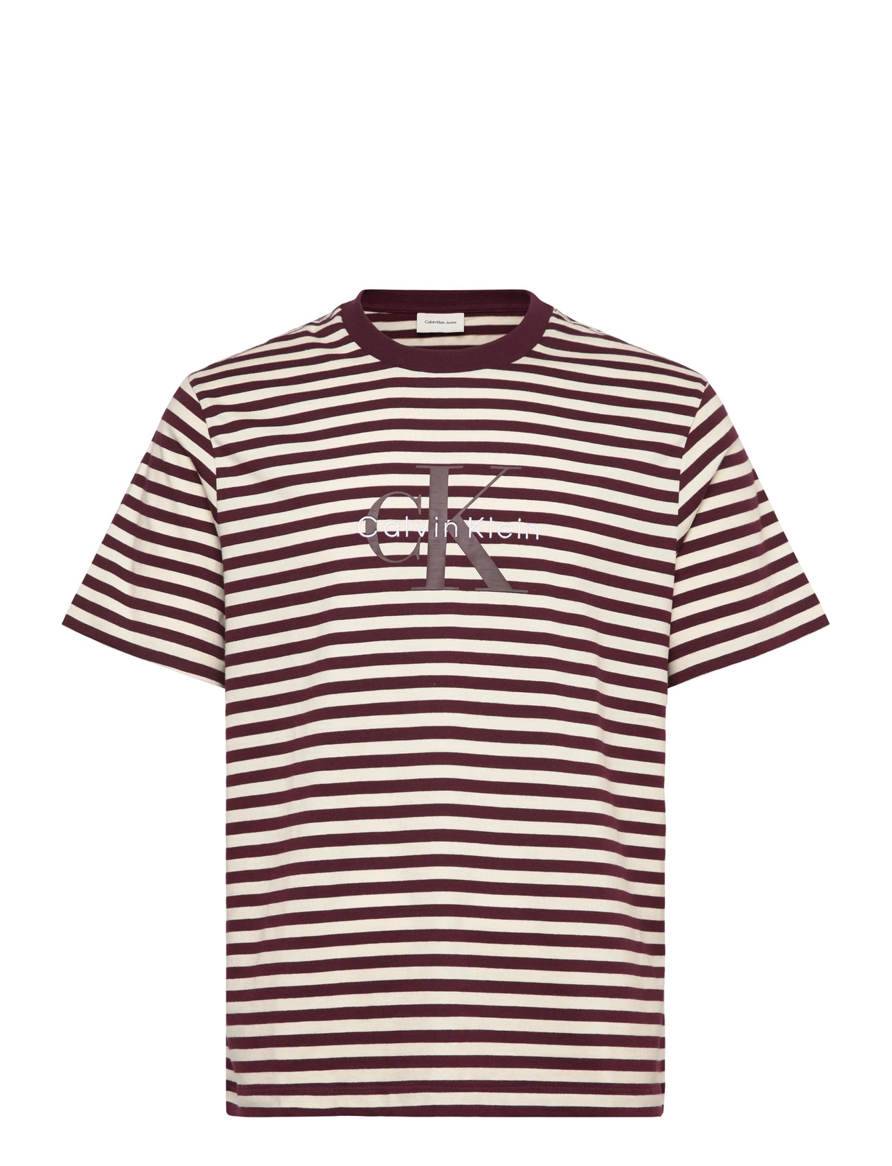 Calvin Klein Jeans Ss 20S Stripe Jersey Monologo Cn, L, Burgundy, T-Shirts > Kortærmede, Herre