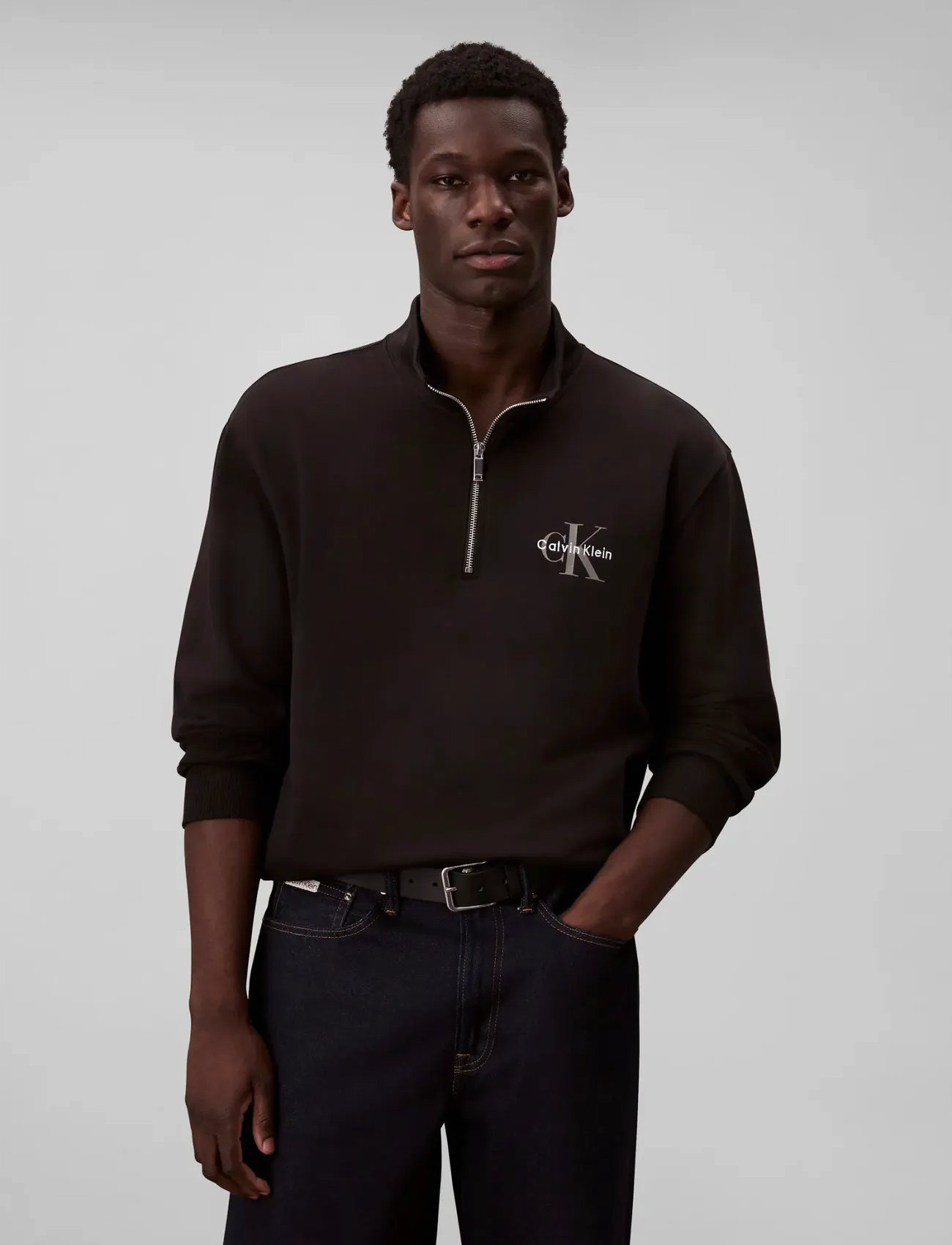 Calvin Klein Jeans Ls Eu 350Terry Micro Monologo Qt, XL, Black, Sweatshirts & Hættetrøjer > Sweatshirts, Herre
