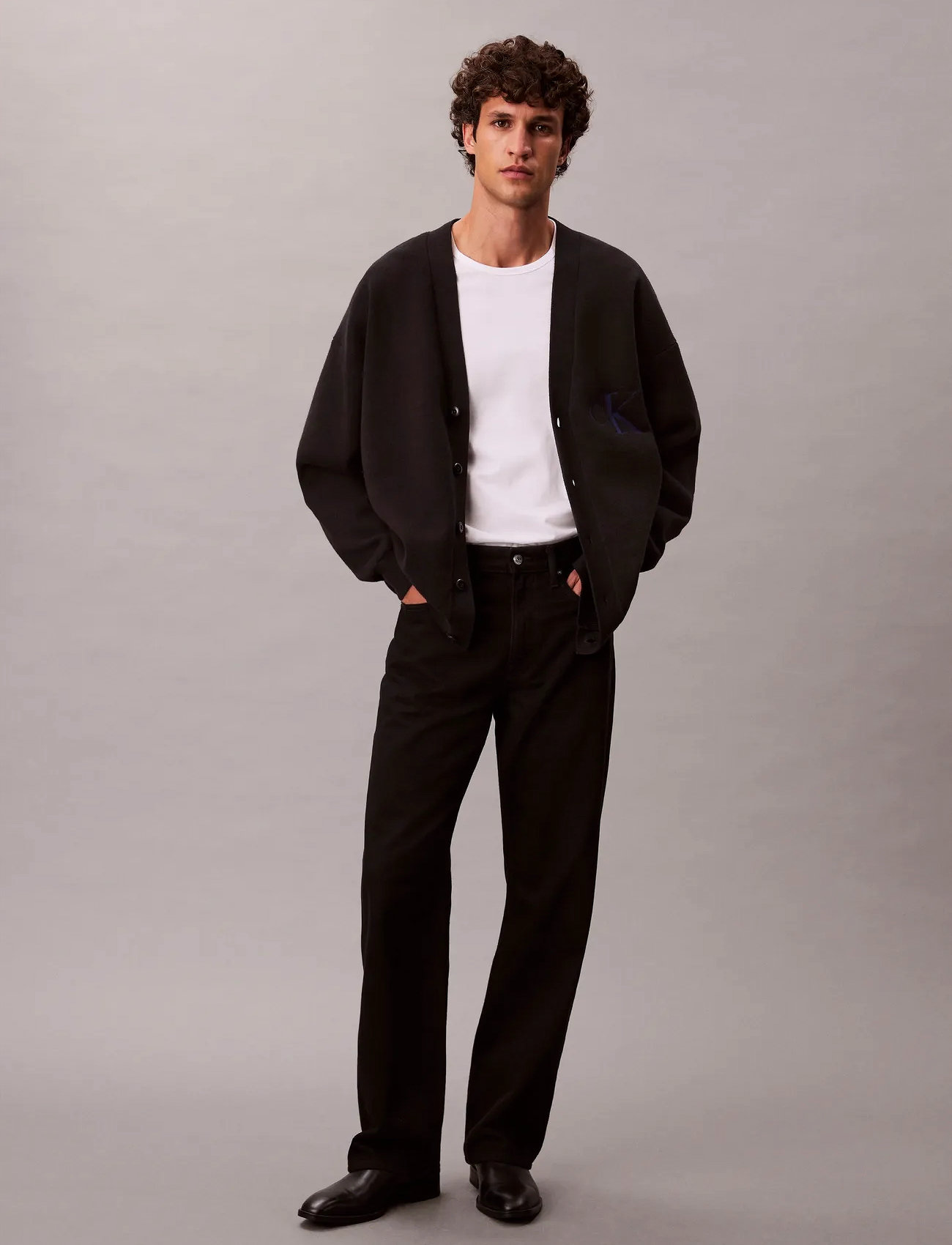 Calvin Klein Jeans Ls Cttn Cashmere 3D Logo Cardiga, S, Black, Strik > Cardigans, Herre