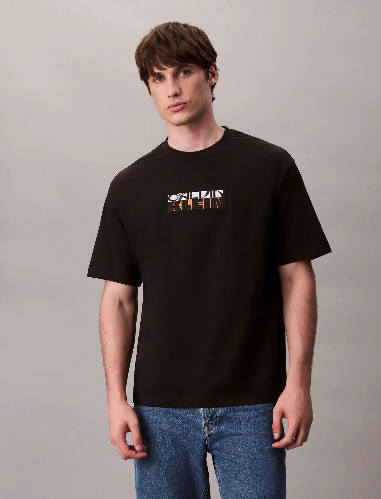 Calvin Klein Jeans Ss 16S Tc Calvin Klein Block Gra, XL, Black, T-Shirts > Kortærmede, Herre