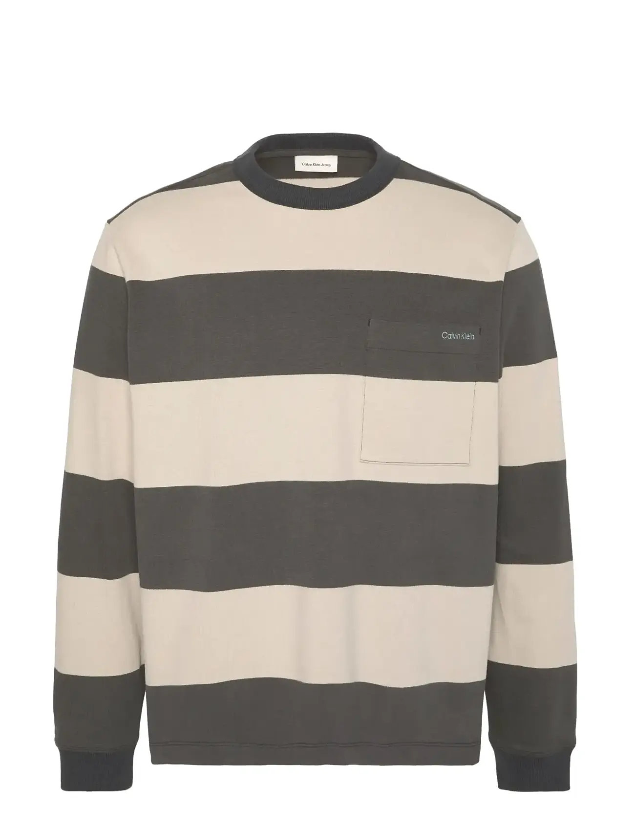 CALVIN KLEIN JEANS Ls Sueded Stripe Pocket Tee Beige - M - Herren