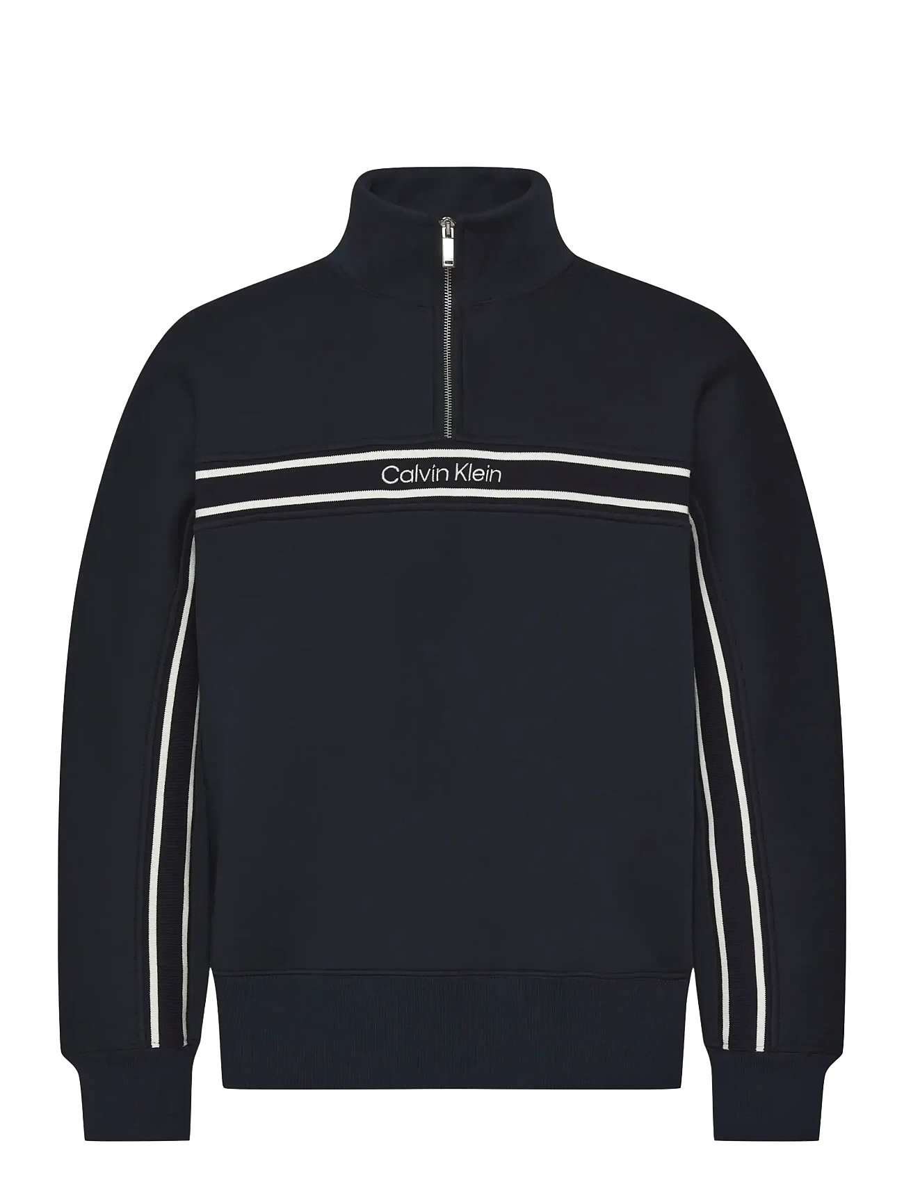 Calvin Klein Jeans Ls Cotton Spacer Stripe Rib Qtr, XS, White, Sport Sweatshirts & Hoodies > Sport Sweatshirts, Dame