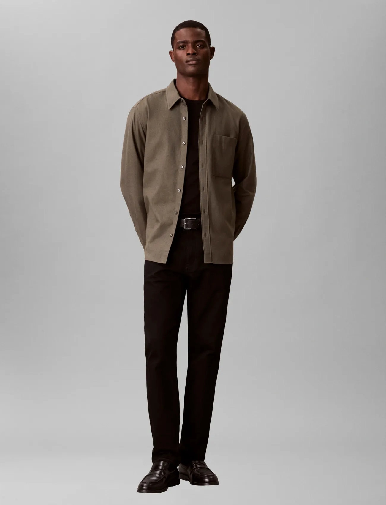 Calvin Klein Jeans Ls Melange Flannel Easy Shirt, M, Khaki green, Skjorter > Afslappet Shirts, Herre