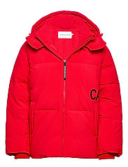 calvin klein red puffer coat