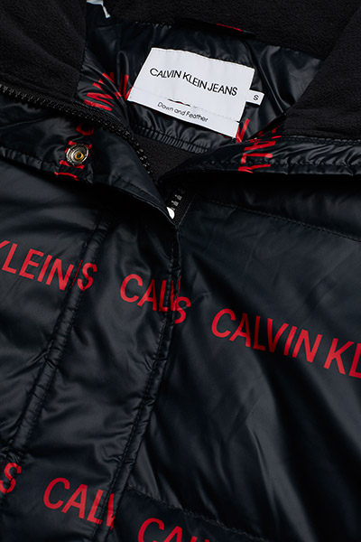 calvin klein jeans multi logo black puffer jacket