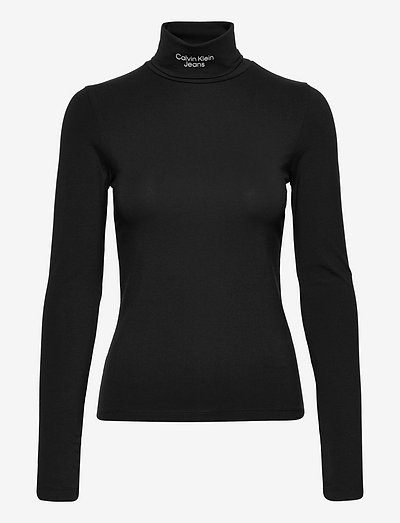 STACKED LOGO LS ROLL NECK - long-sleeved tops - ck black