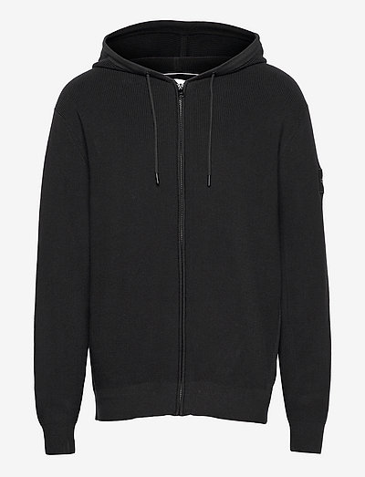 TEXTURED ZIP THROUGH HOODIE - džemperi ar kapuci - ck black