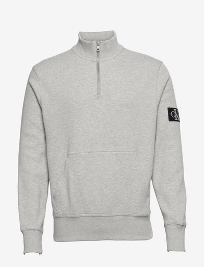TEXTURED BADGE HALF ZIP HWK - sweatshirts - light grey heather