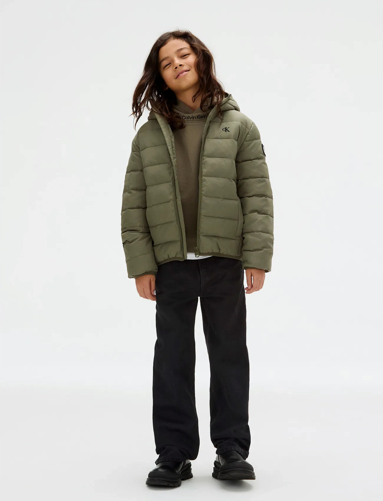 Calvin Klein Inst. Logo Light Padded Jacket, 128, Khaki green, Jakker Og Frakker > Puffer Og Vatterede, Børn