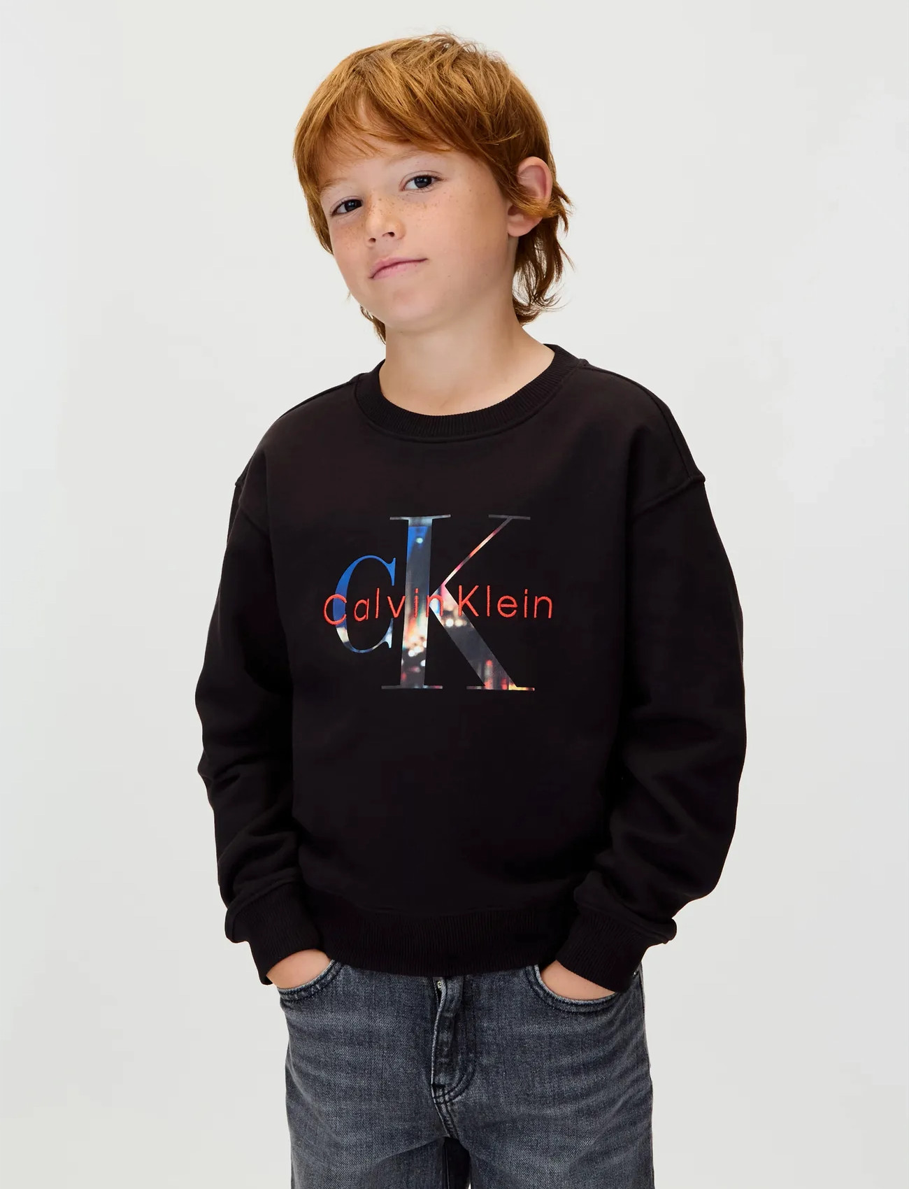 Calvin Klein Filled-In Photo Fleece Mono Cn, 164, Black, Sweatshirts & Hættetrøjer > Sweatshirts, Børn