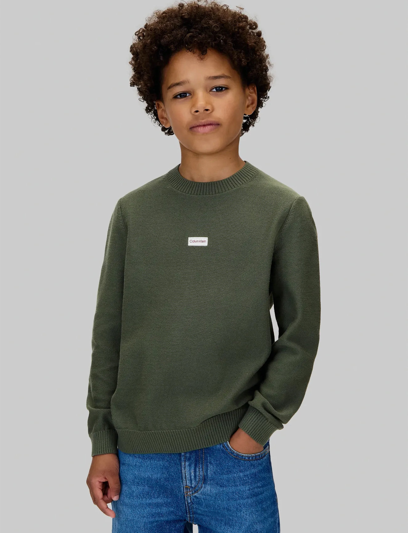 Calvin Klein Logo Label Sweater, 140, Green, Strik > Pullovere, Børn