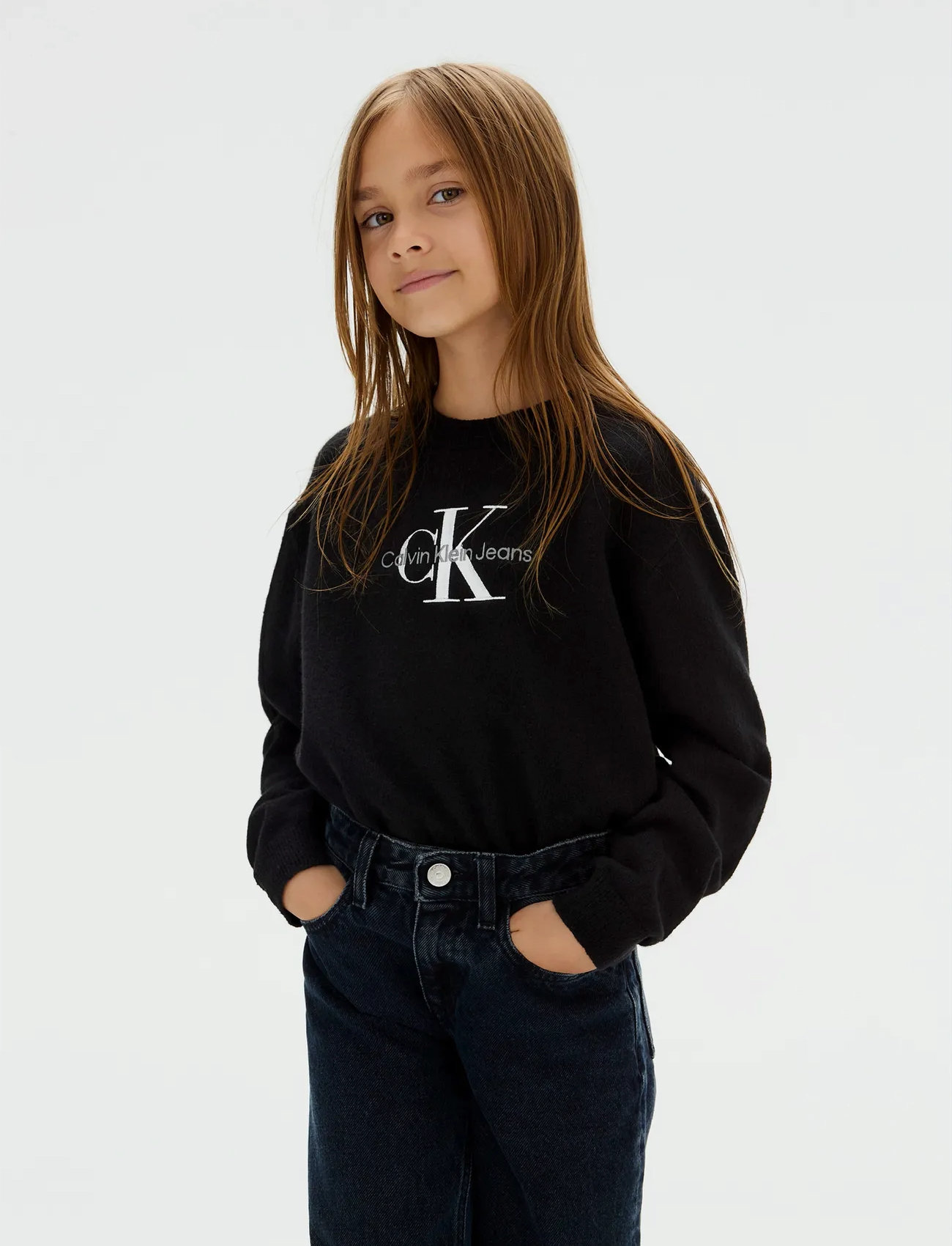 Calvin Klein Monologo Sweater, 128, Black, Sweatshirts & Hættetrøjer > Sweatshirts, Børn