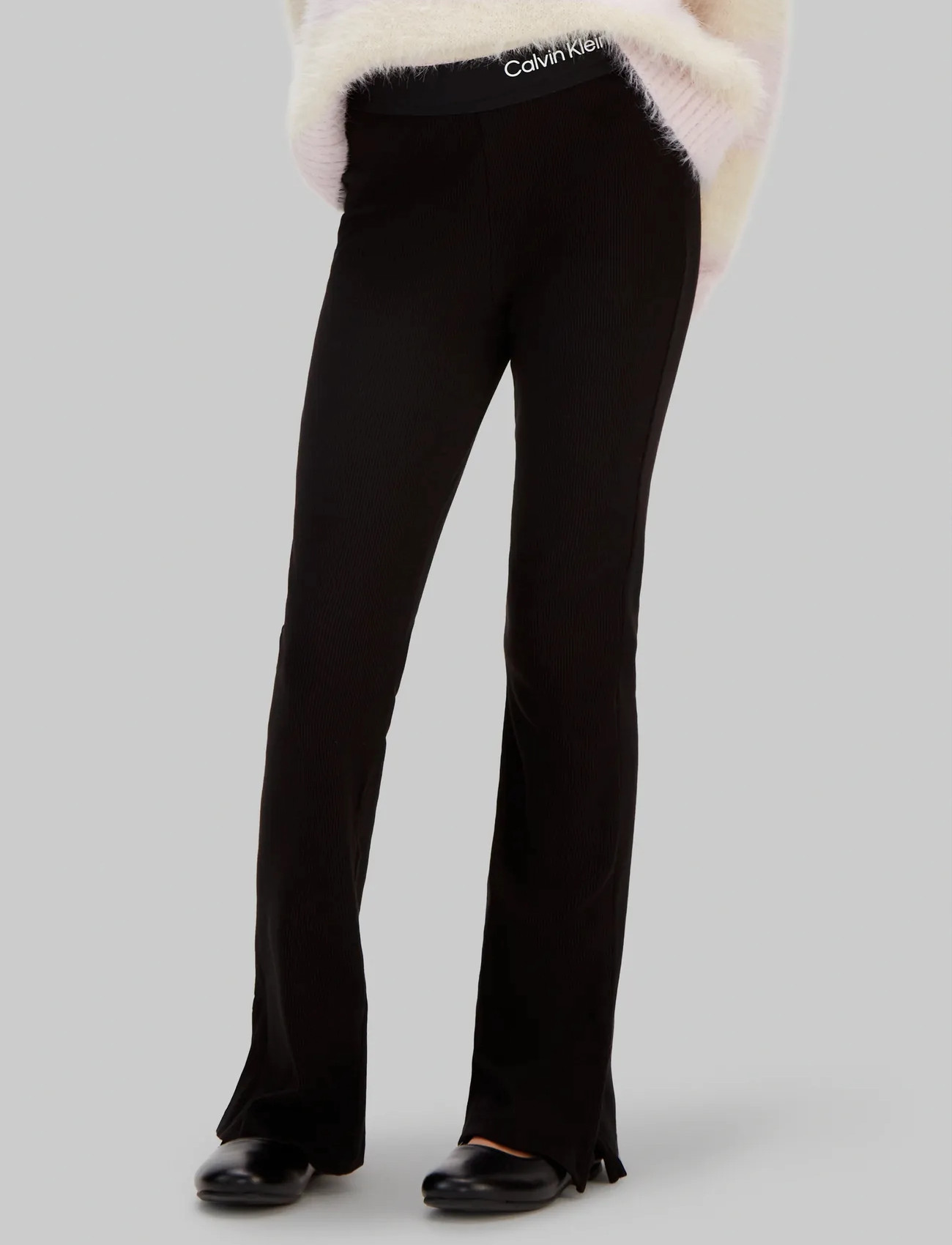 Calvin Klein Rib Flare Pant, 104, Black, Underdele > Leggings, Børn