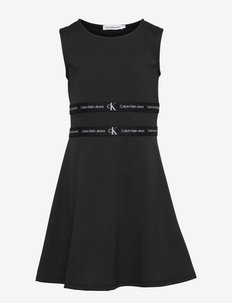 LOGO TAPE PUNTO SLEEVELESS DRESS - sleeveless casual dresses - ck black