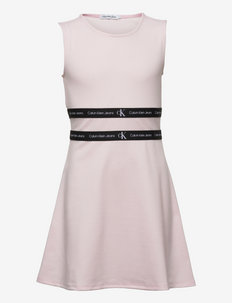 LOGO TAPE PUNTO SLEEVELESS DRESS - sleeveless casual dresses - sweetest pink