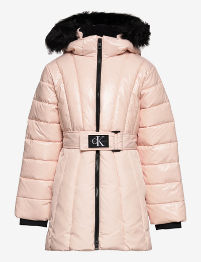 Long belted puffer coat