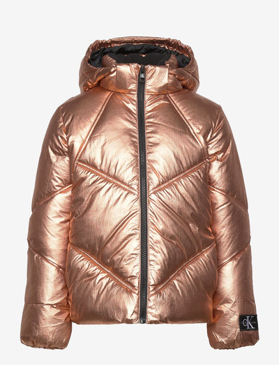 Bronze metallic puffer jacket