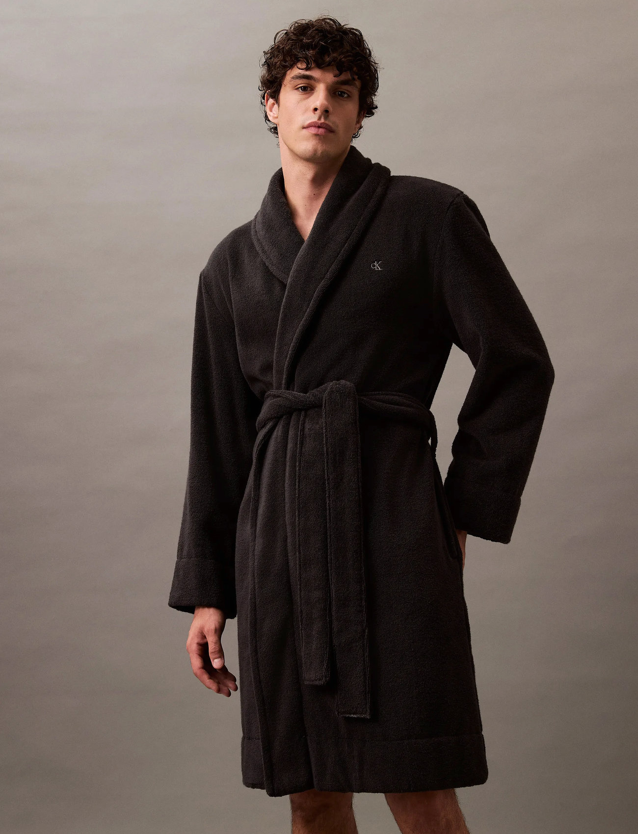 Calvin Klein Comfort French Terry Robe, S/M, Black, Nat- Og Loungewear > Morgenkåber, Herre