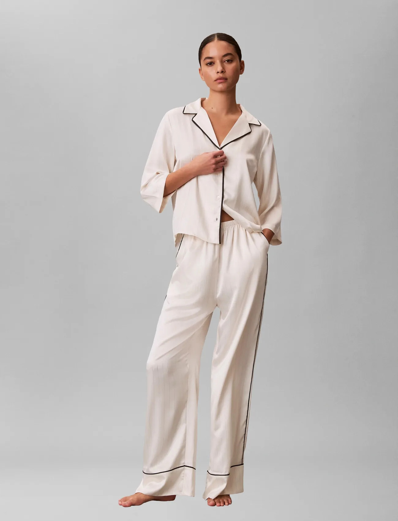 Calvin Klein Satin Pant, S, White, Nat- Og Loungewear > Bukser, Dame