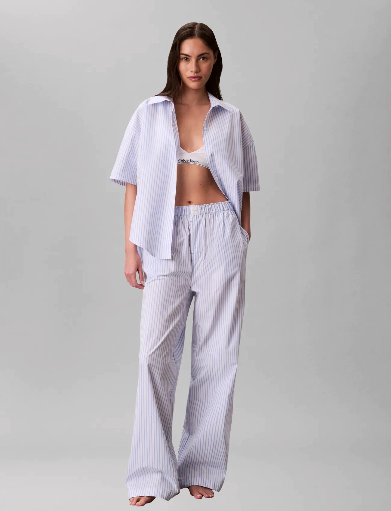 Calvin Klein Relaxed Poplin Ss Shirt, M, Blue, Nat- Og Loungewear > Toppe, Dame