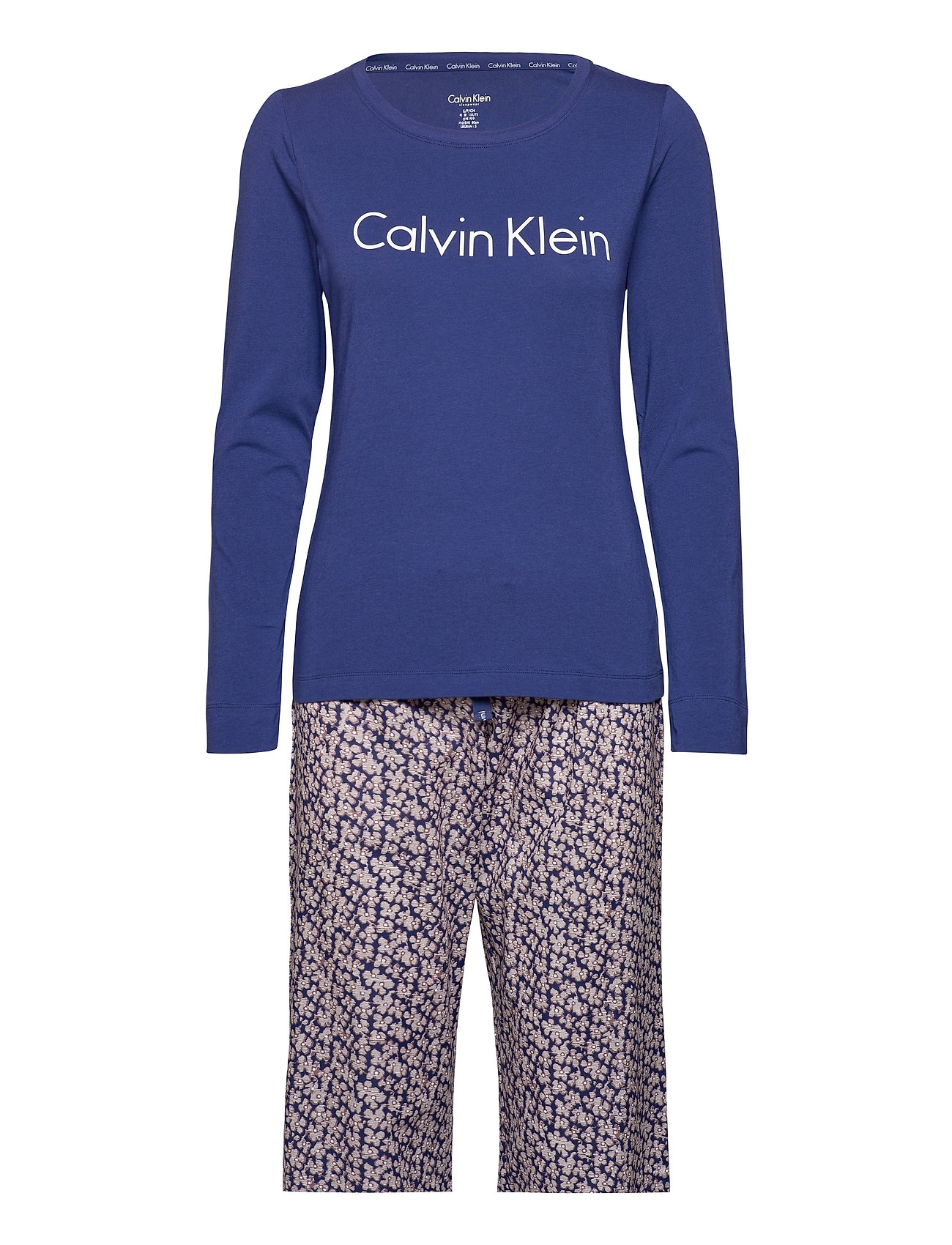 Calvin Klein pyjamas – L/S Pyjamas Nattøj Blå Calvin Klein til dame i BLUE/CRINKLE FLORAL Pashion.dk