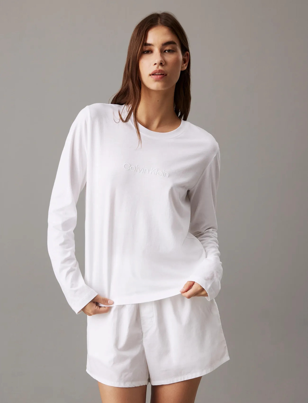 Calvin Klein Longsleeve Classic, L, White, T-Shirts & Toppe > Langærmede, Dame
