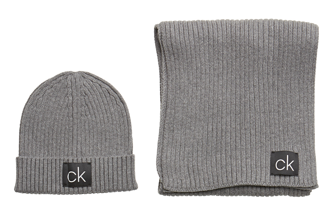 Scarfamp; Bemid Grey Heather Basic Klein Rib B38Vol39Calvin 54ALRj