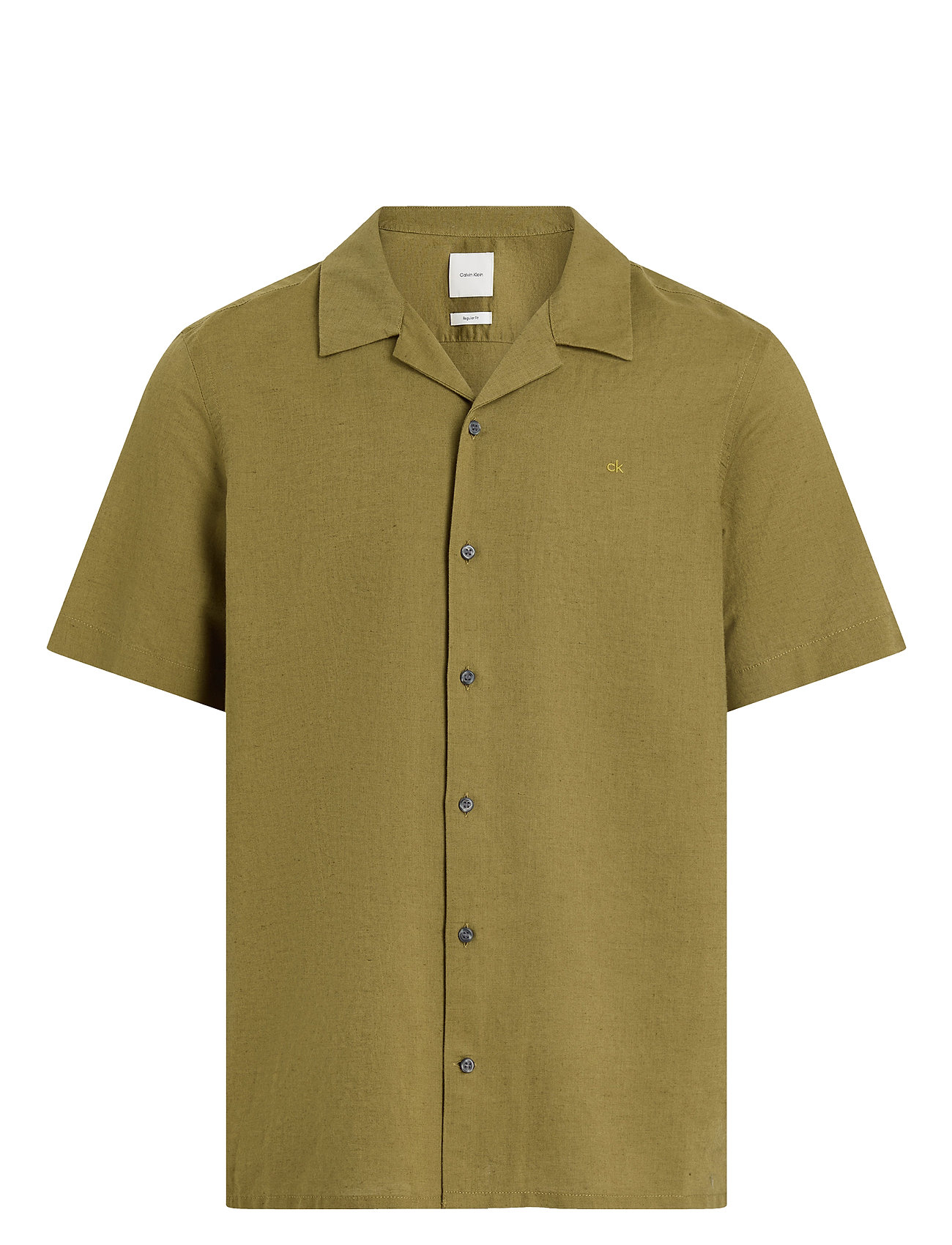 CALVIN KLEIN Linen Baumwolle Cuban S/S Shirt Khaki - S - Herren