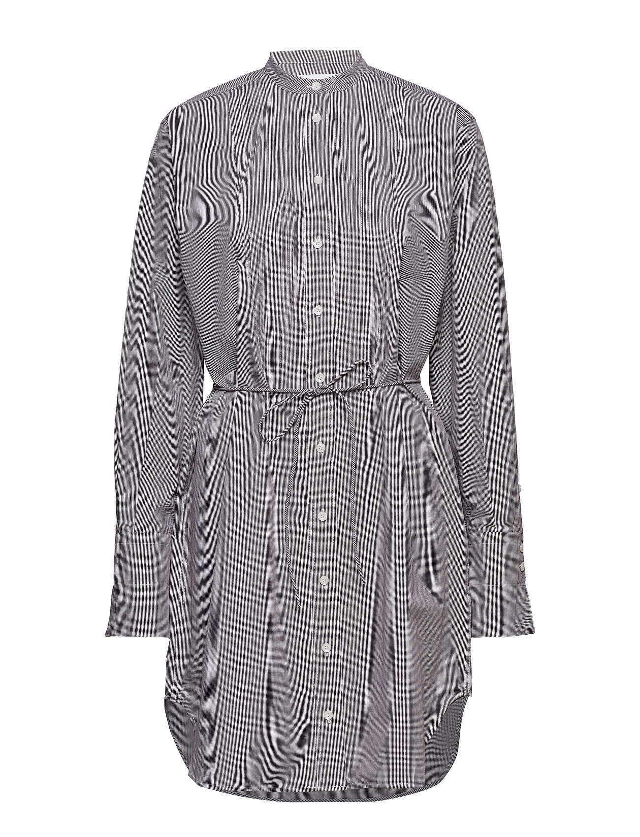 Calvin Klein Mini Gingham Pintuck Dress Ls Dresses Shirt Grå [Color: MINI GINGHAM - WHITE / CHOCOLA ][Sex: Women ][Sizes: 34,36 ]