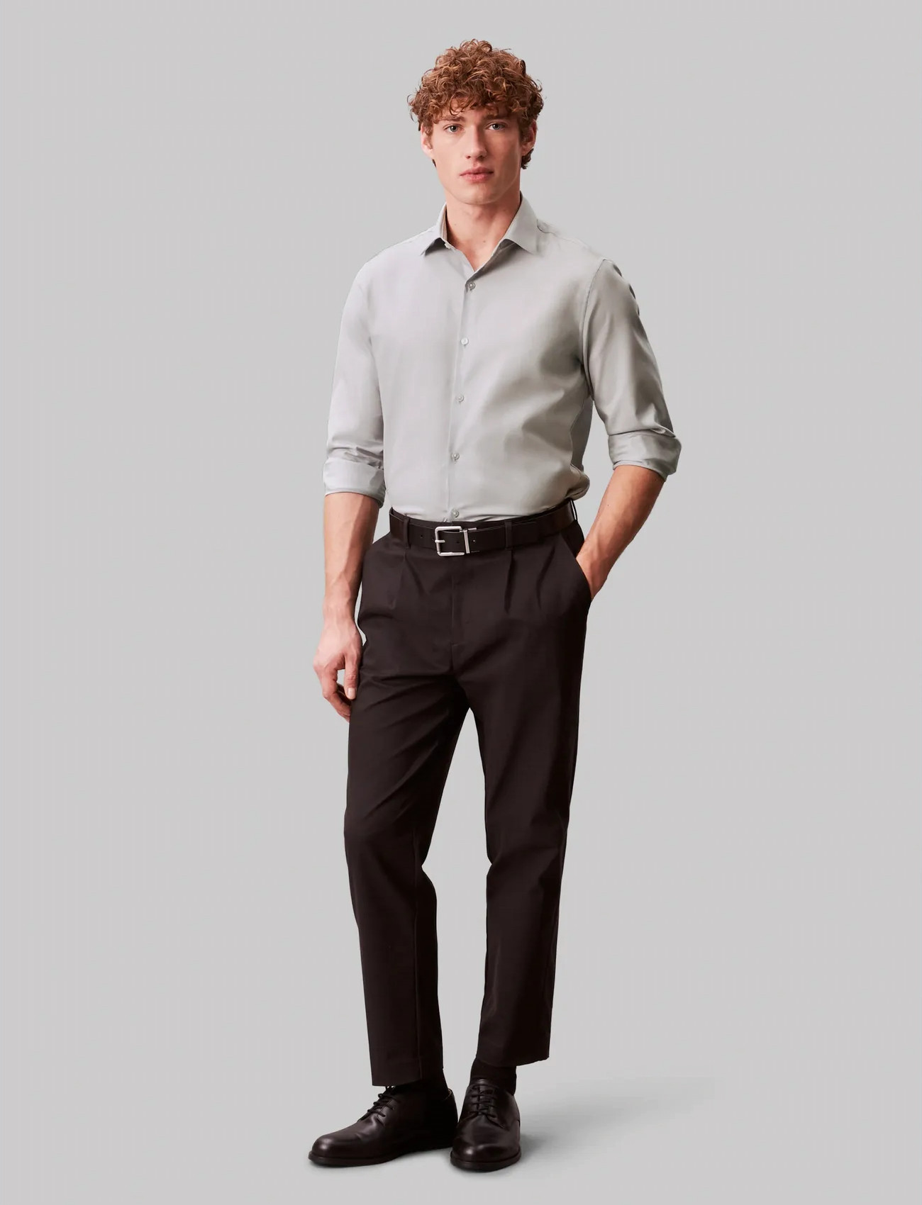 Calvin Klein Slim Esntl Poplin Str Sld, 43, Grey, Skjorter > Business Shirts, Herre