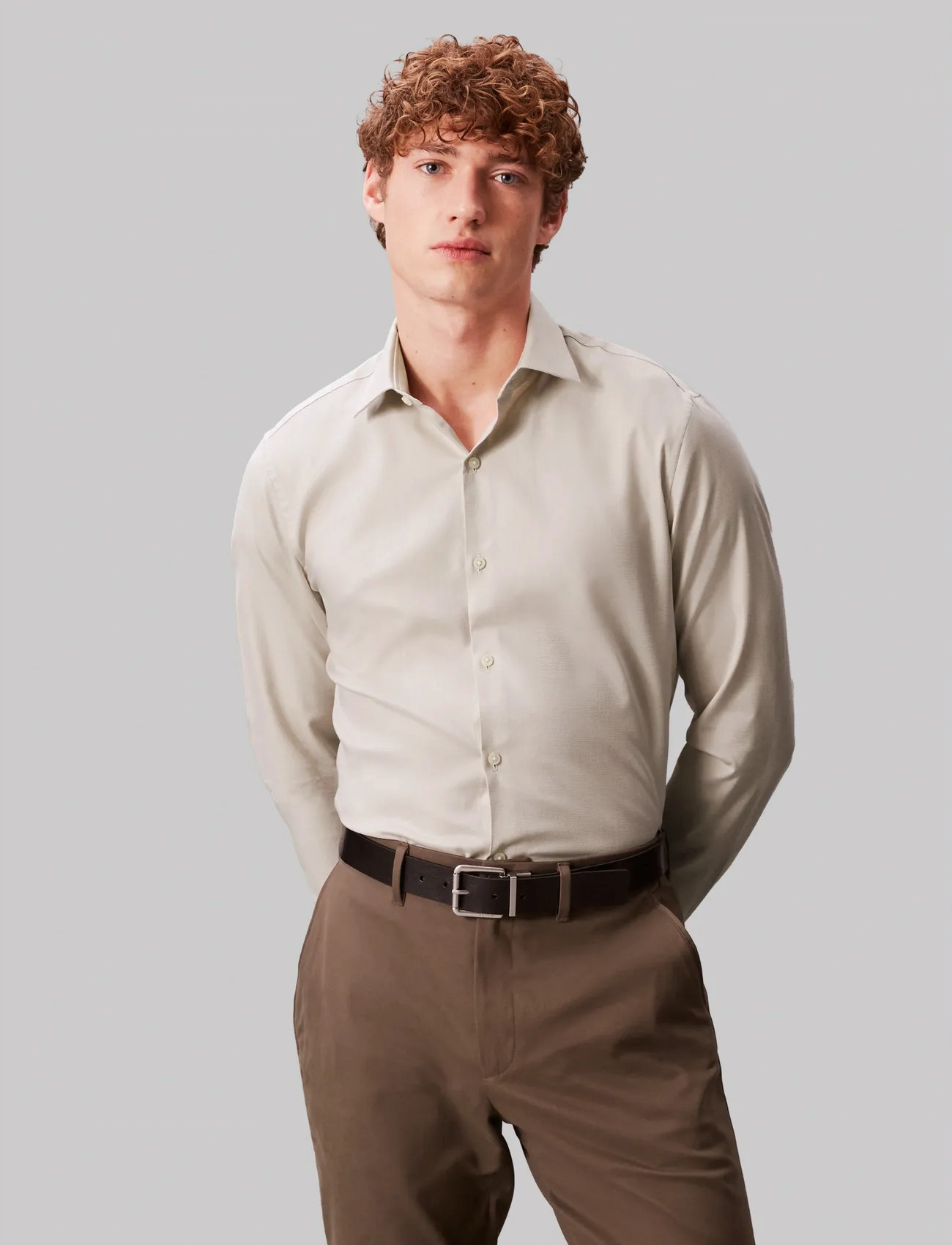 Calvin Klein Slim Esntl Poplin Str Sld, 39, Beige, Skjorter > Business Shirts, Herre