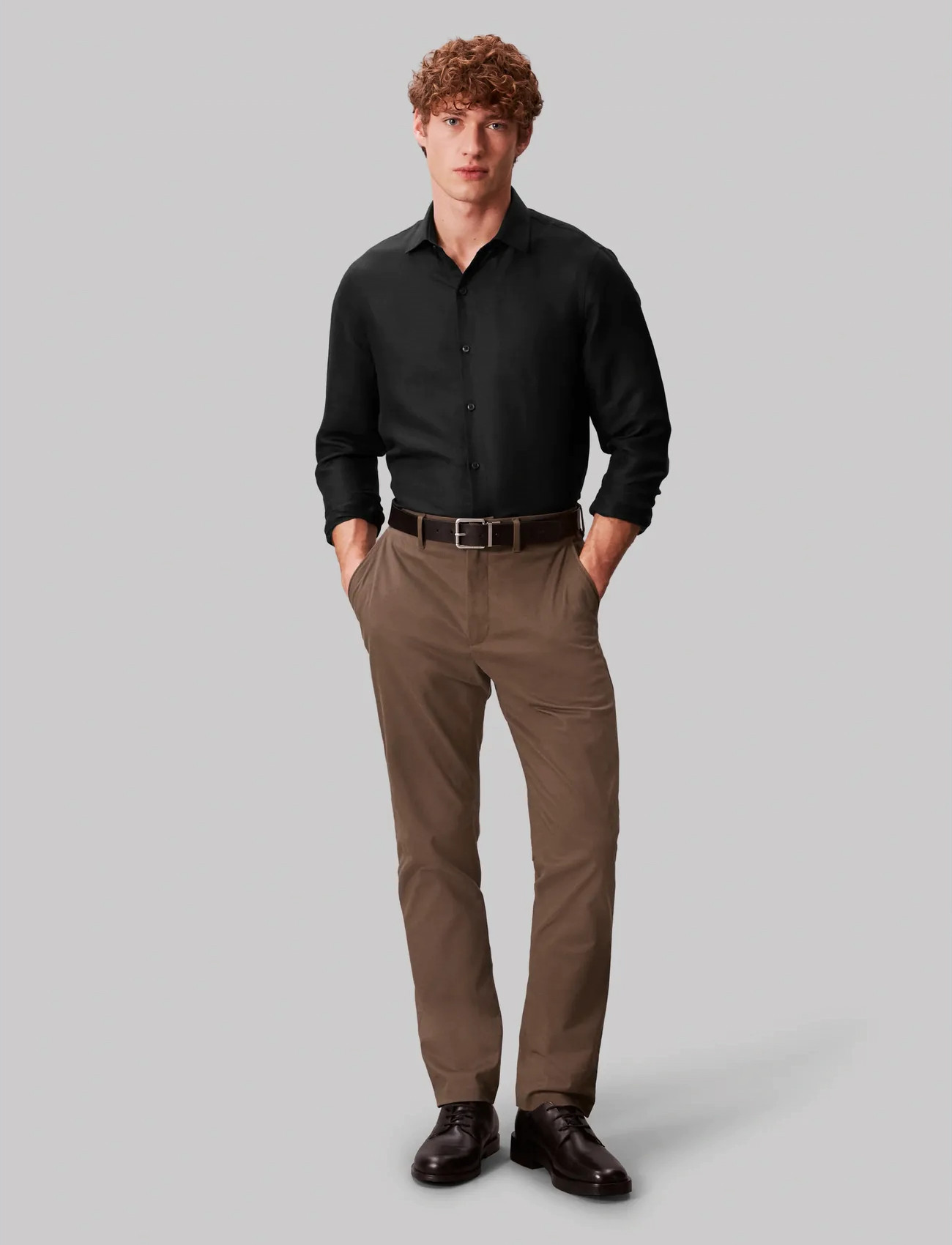 Calvin Klein Slim Ref Linen Bld Sld, 38, Black, Skjorter > Business Shirts, Herre