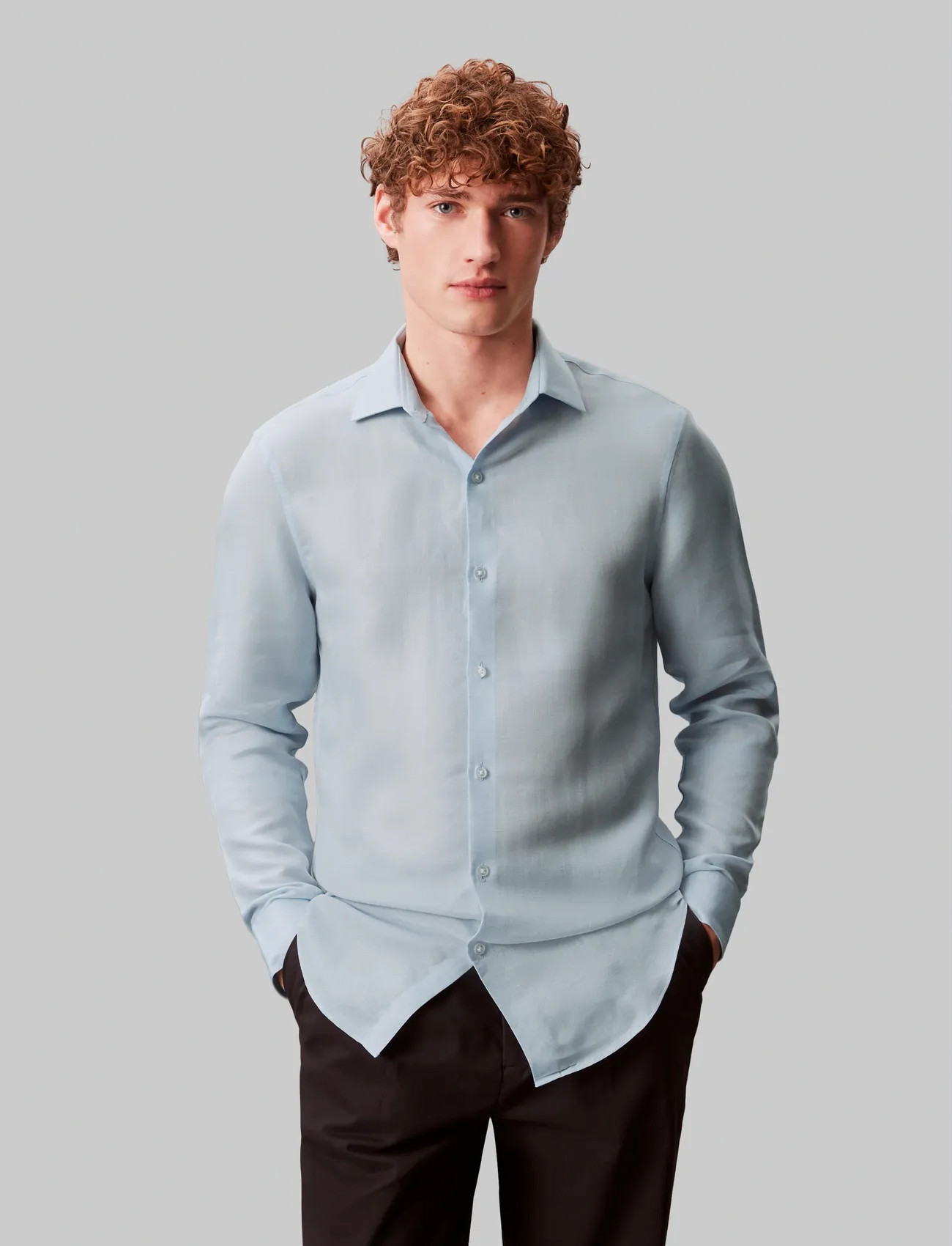 Calvin Klein Slim Ref Linen Bld Sld, 41, Blue, Skjorter > Business Shirts, Herre