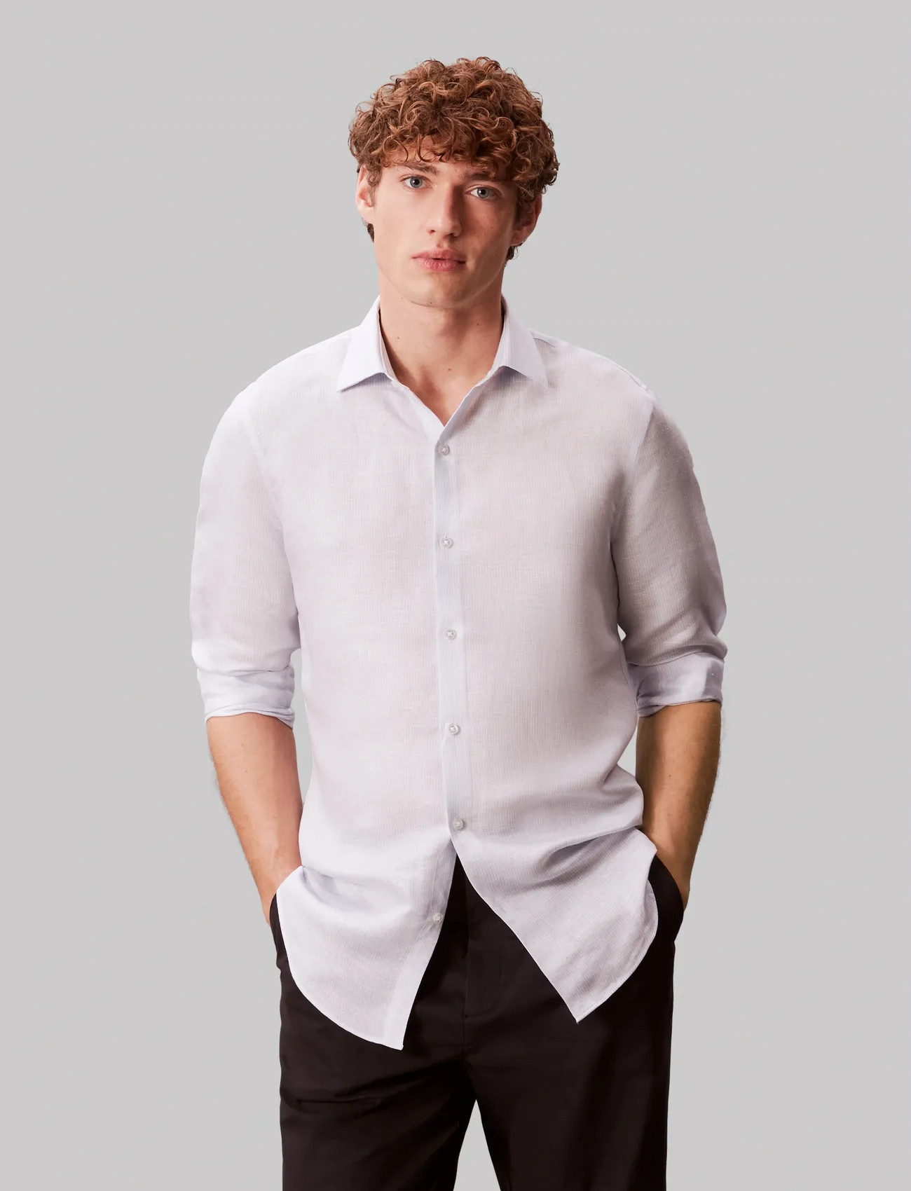 Calvin Klein Slim Ref Linen Bld Stp, 39, Purple, Skjorter > Business Shirts, Herre