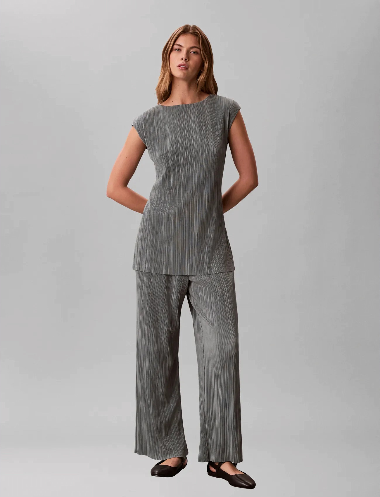 Calvin Klein Plisse Pull On Pant, XS, Grey, Bukser > Lige Ben, Dame