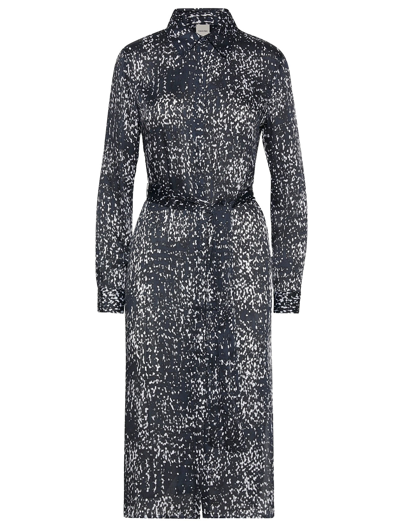 Calvin Klein Printed Textured Satin Ls Shirtd, XS, Black, Kjoler > Knælange Og Midi, Dame