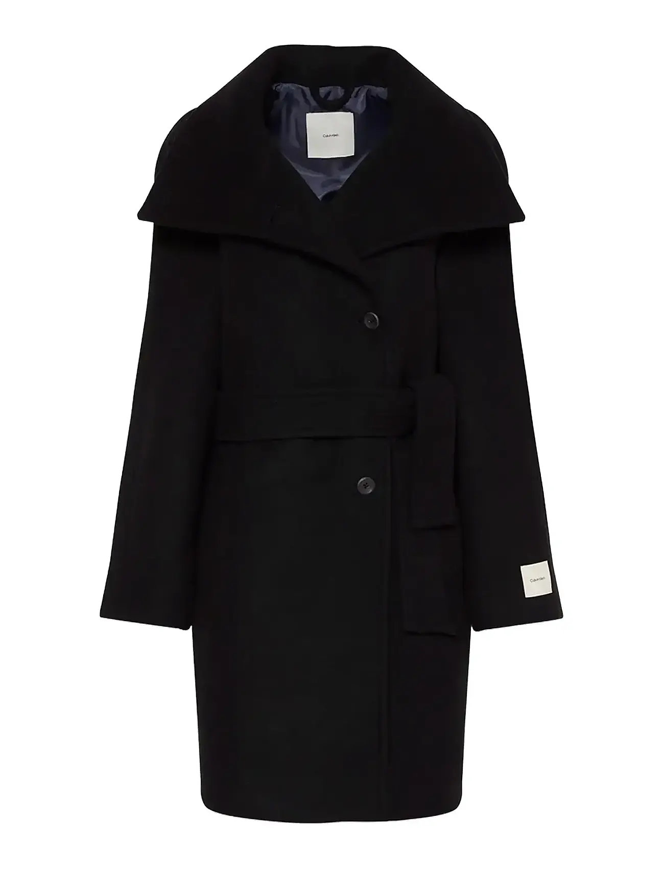 CALVIN KLEIN Funnel Neck Knee Length Wolle Coa Schwarz - XXL - Damen