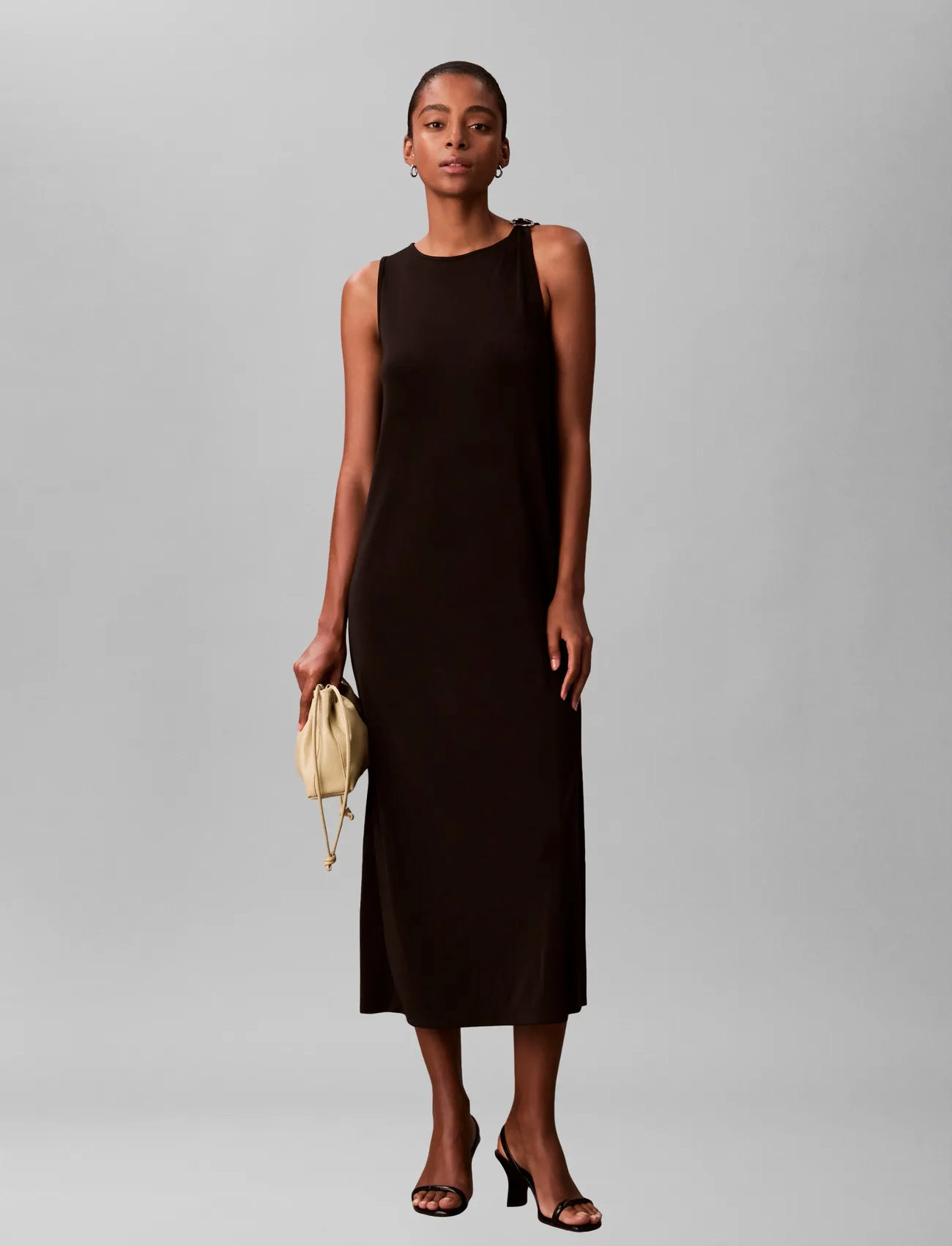 Calvin Klein Sl Refined Jersey Hardware Dress, XS, Black, Kjoler > Maxikjole, Dame
