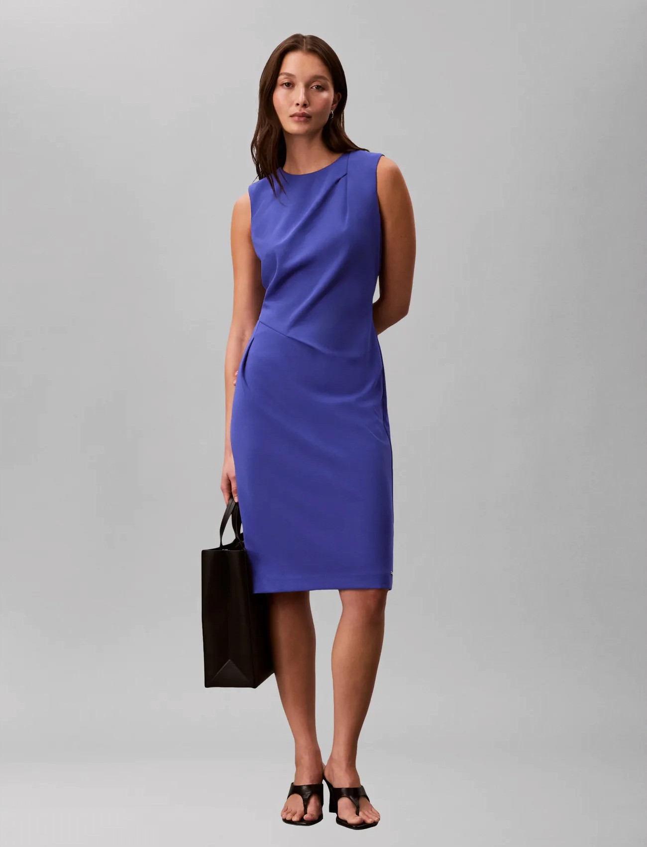 Calvin Klein Scuba Crepe Sl Knee Length Dress, L, Blue, Kjoler > Knælange Og Midi, Dame