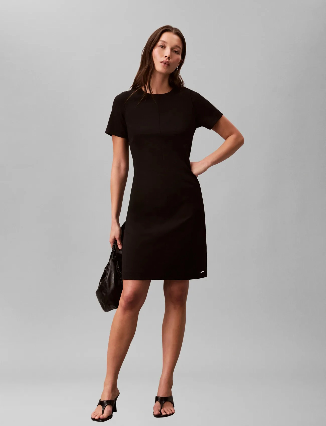 Calvin Klein Scuba Crepe Knee Length Ss Dress, XL, Black, Kjoler > Knælange Og Midi, Dame