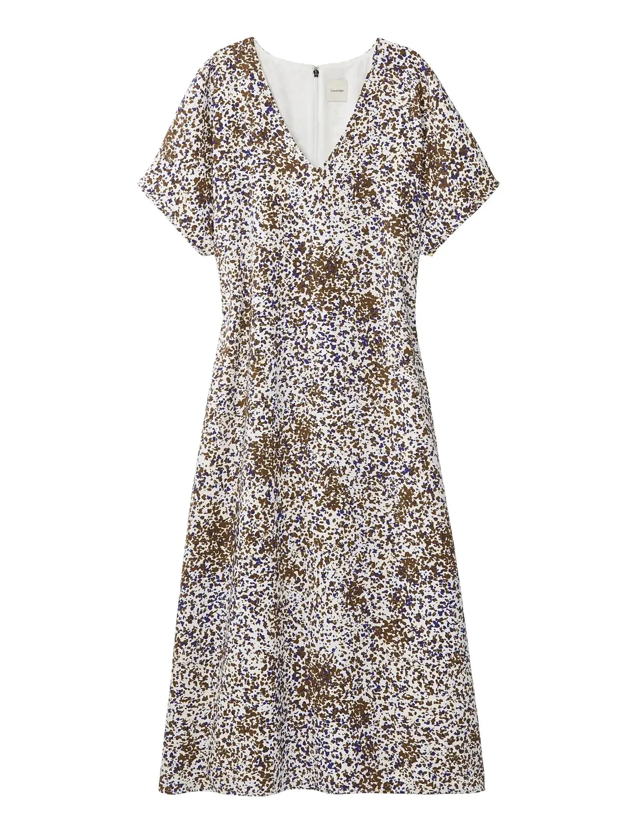 CALVIN KLEIN Printed Crepe V Neck Ss Midi Dre Patterned - XS - Damen