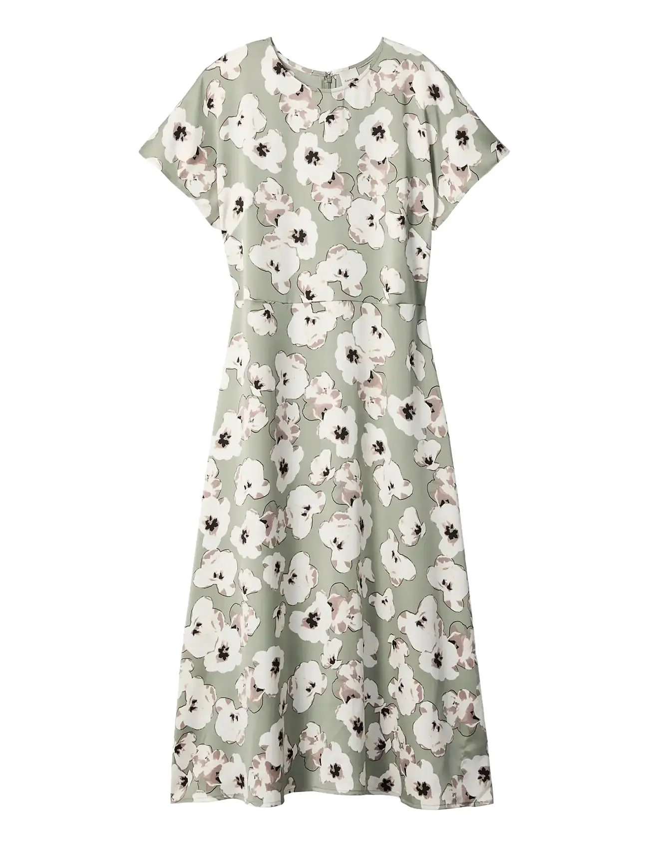 CALVIN KLEIN Matt Satin Ss Midi Kleid Grün - L - Damen