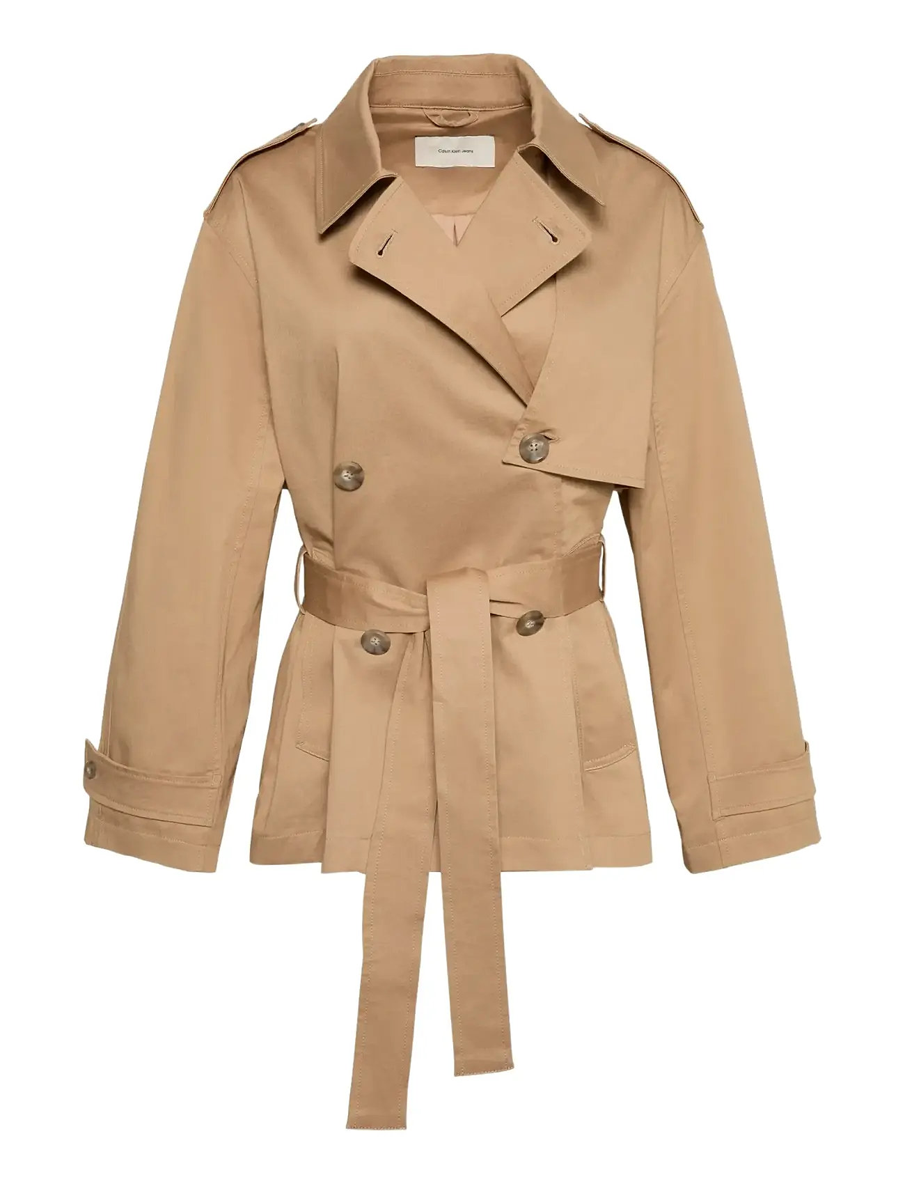 CALVIN KLEIN Mid Length Baumwolle Trench Mantel Beige - M - Damen