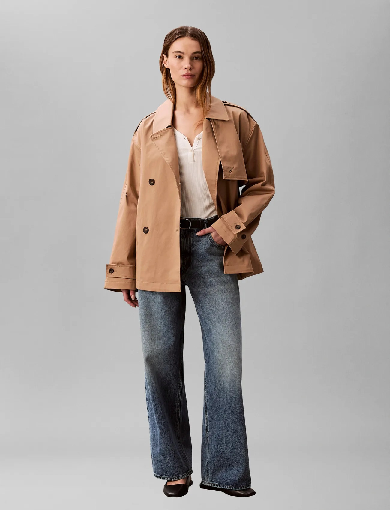 Calvin Klein Mid Length Cotton Trench Coat