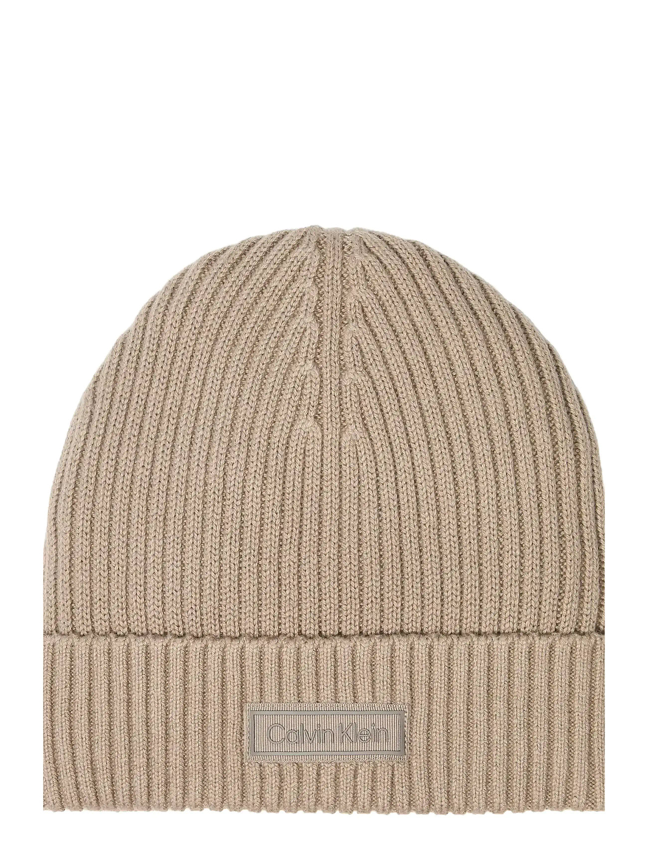 CALVIN KLEIN Patch Chunky Rib Baumwolle Pudelmütze Beige - One Size - Herren
